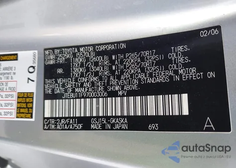 2007 Toyota Fj Cruiser z USA, uszkodzony, nr VIN JTEBU11F97003006